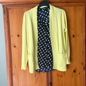 2-Piece Set: Yellow Cardigan Sweater & Express Lemon Portofino Blouse